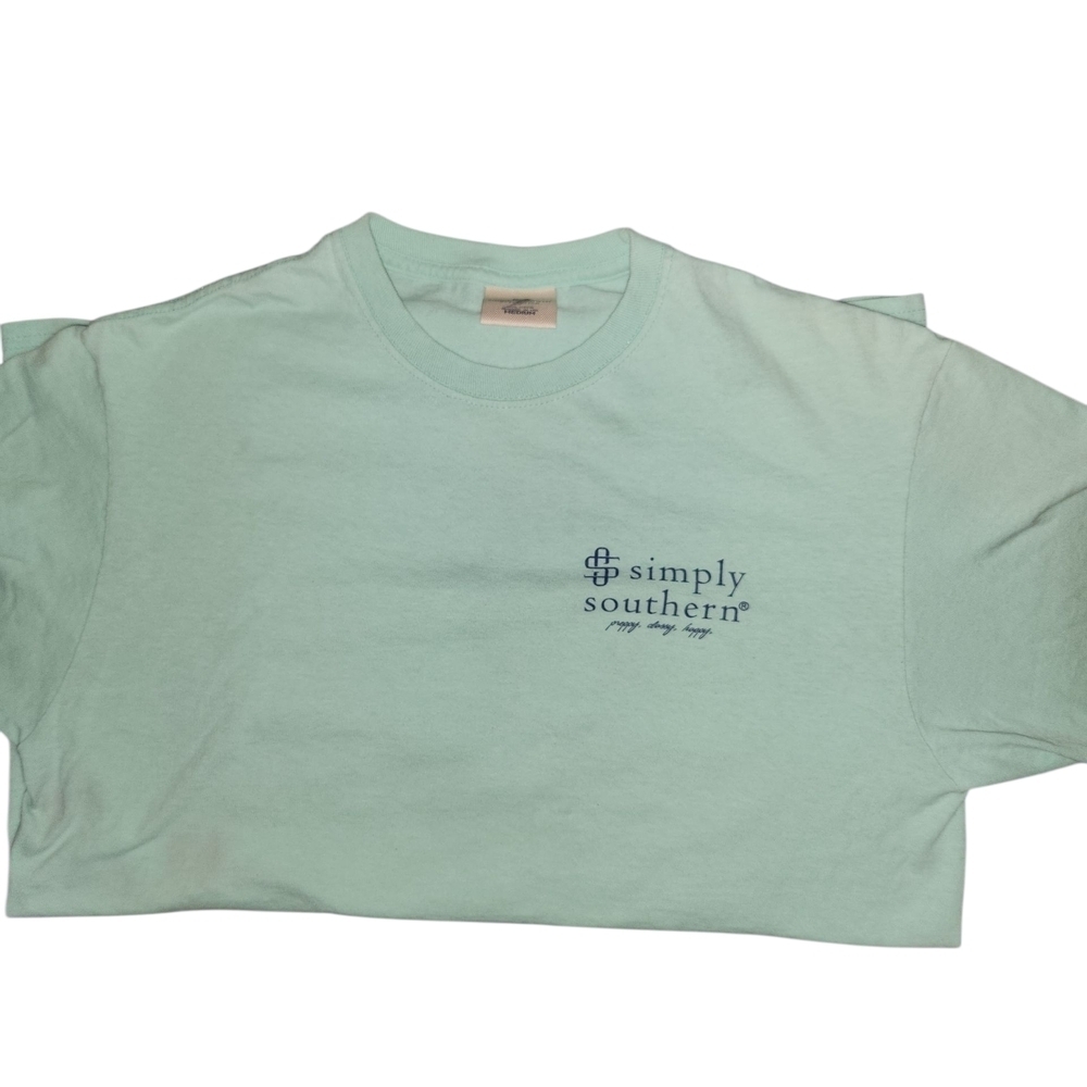 Simply Southern Light Green Tee with Navy Logo